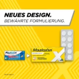 Alte und neue Verpackung von Maaloxan® Kautabletten – Minze mit der Aufschrift „Neues Design. Bewährte Formulierung.“