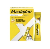 Packung und Portionsbeutel von Maaloxan® Liquid – Sachets – Karamell