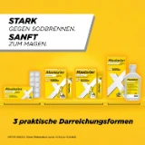 Maaloxan® Kautabletten, Portionsbeutel und Flasche. Aufschrift: „Stark gegen Sodbrennen. Sanft zum Magen. 3 praktische Darreichungsformen.“