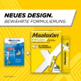 Alte und neue Verpackung von Maaloxan® Suspension – Sachets – Minze mit der Aufschrift „Neues Design. Bewährte Formulierung.“