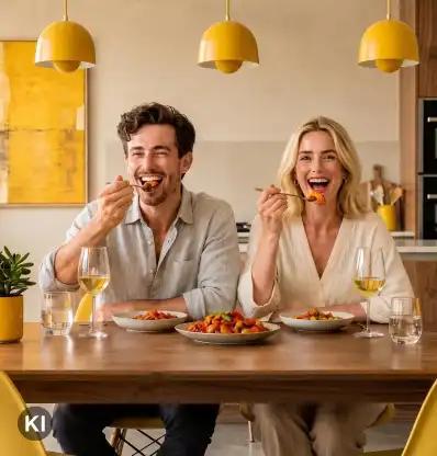 Zwei Personen essen gemeinsam eine Mahlzeit